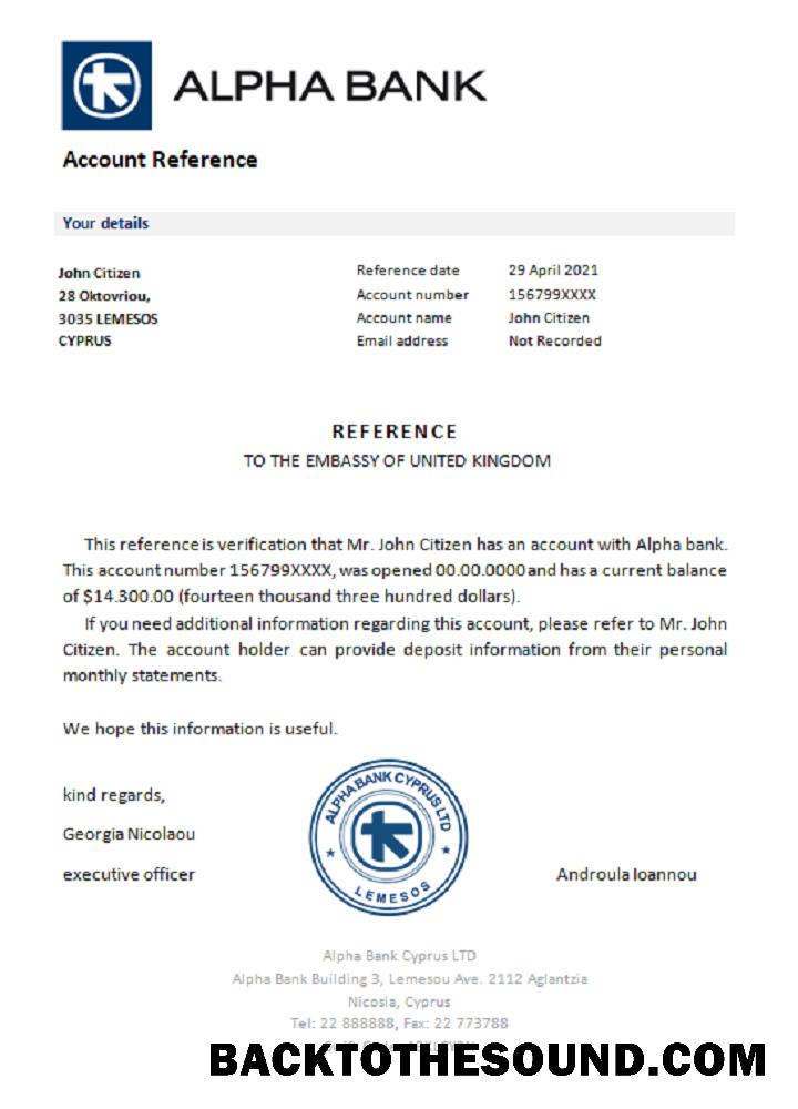 İndir Kıbrıs Alpha Banka Referans Örnek taslak