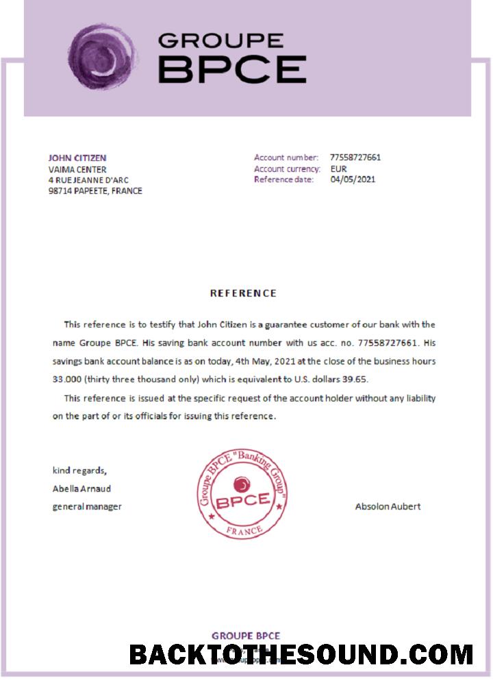 İndir Fransa Groupe BPCE Referans Örnek taslak