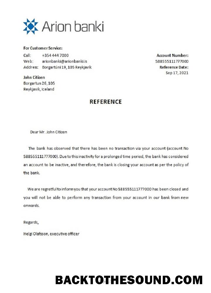 İndir İzlanda Arion Banka closure Referans Örnek şablon