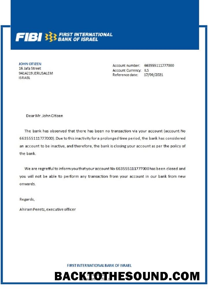 İndir İsrail FIBI closure Referans Örnek şablon