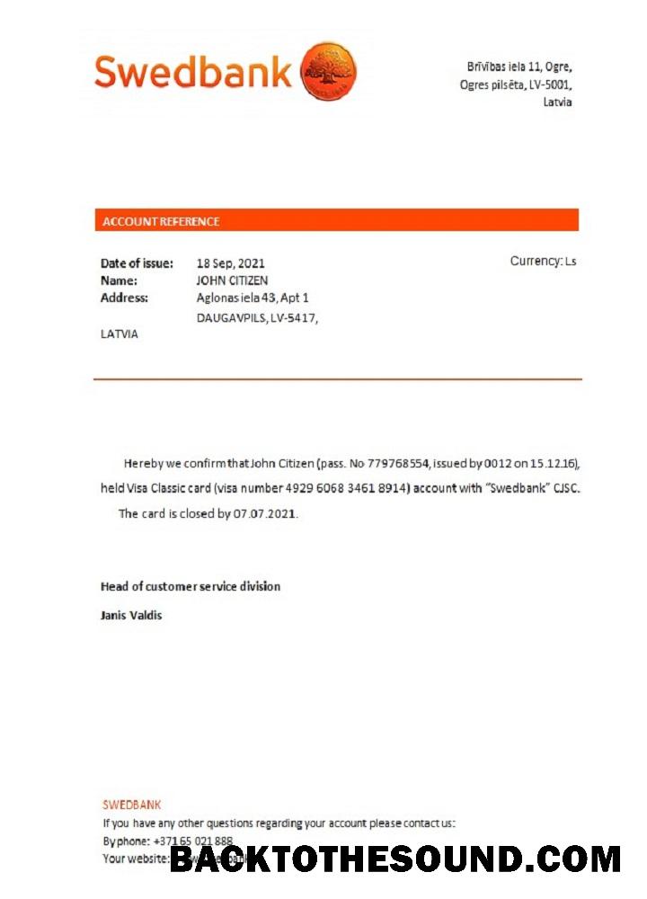 İndir Letonya Swedbank closure Referans Örnek şablon