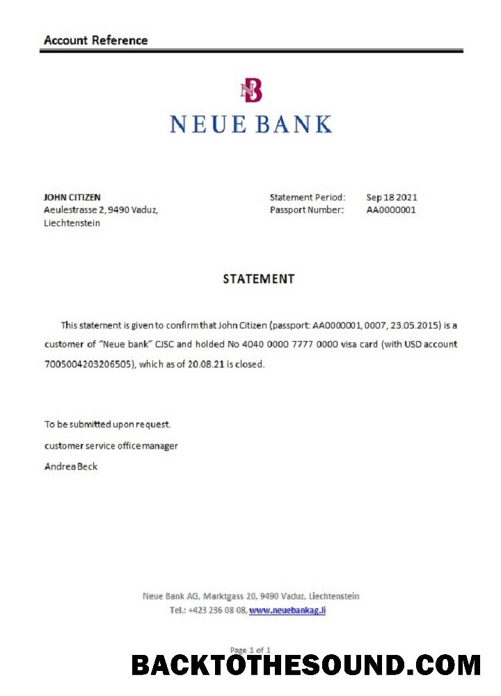 İndir Lihtenştayn Neue Banka closure Referans Örnek şablon