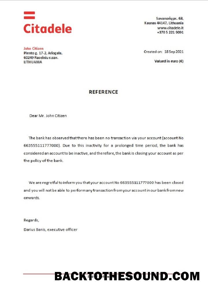 İndir Litvanya Citadele Banka closure Referans Örnek tasarım