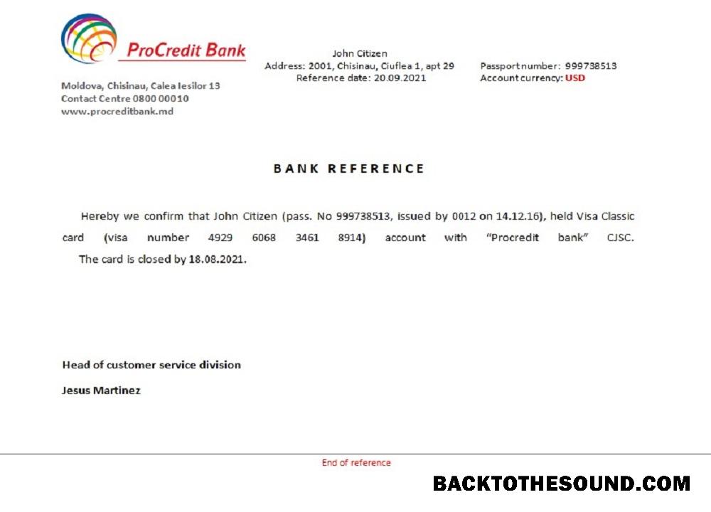 İndir Moldova Procredit Banka closure Referans Örnek taslak