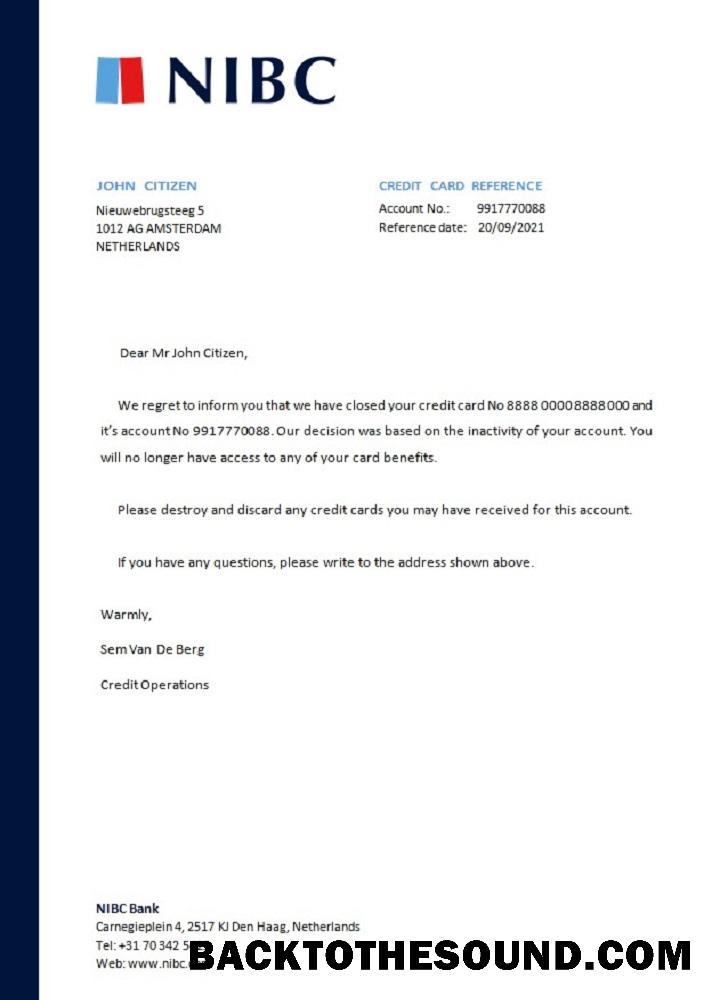 İndir Hollanda NIBC Banka closure Referans Örnek taslak