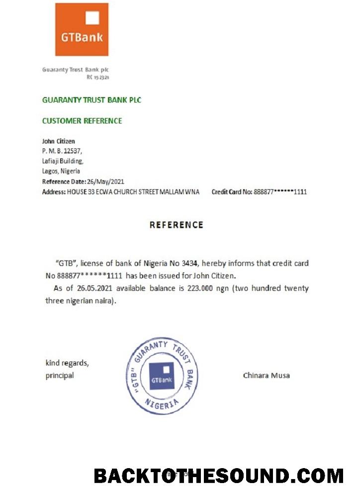 İndir Nijerya GTBank Referans Örnek şablon