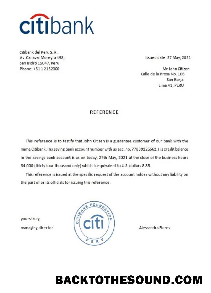 İndir Peru Citibank Referans Örnek şablon