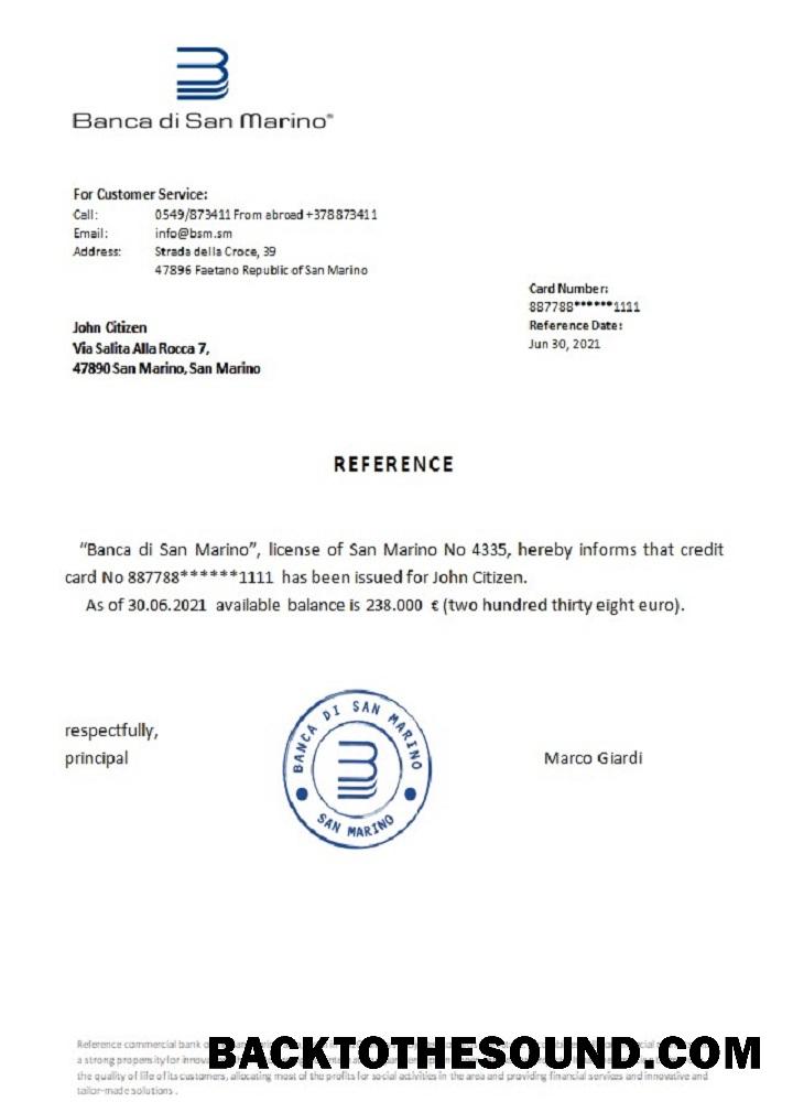 İndir San Marino Banca di San Marino Referans Örnek şablon