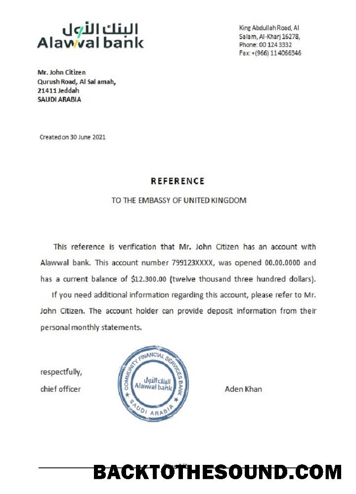 İndir Suudi Arabistan Alawwal Banka Referans Örnek şablon