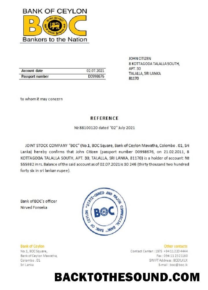 İndir Sri Lanka BOC Referans Örnek şablon