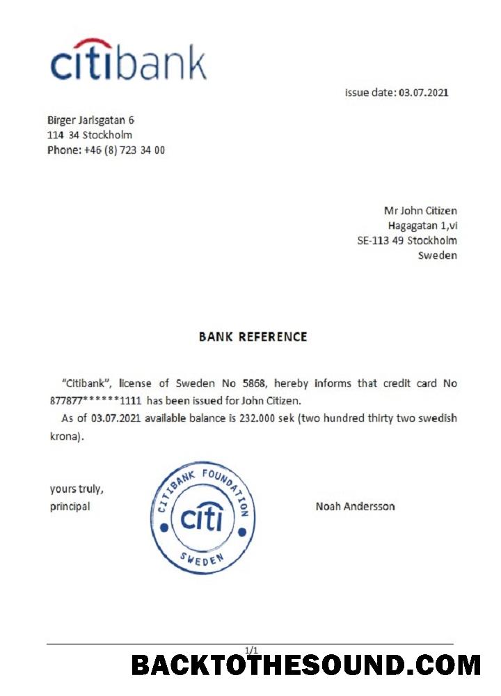 İndir İsveç Citibank Referans Örnek şablon