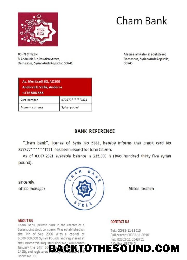 İndir Suriye Cham Banka Referans Örnek şablon