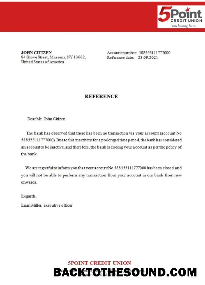 İndir ABD 5Point Banka closure Referans Örnek şablon