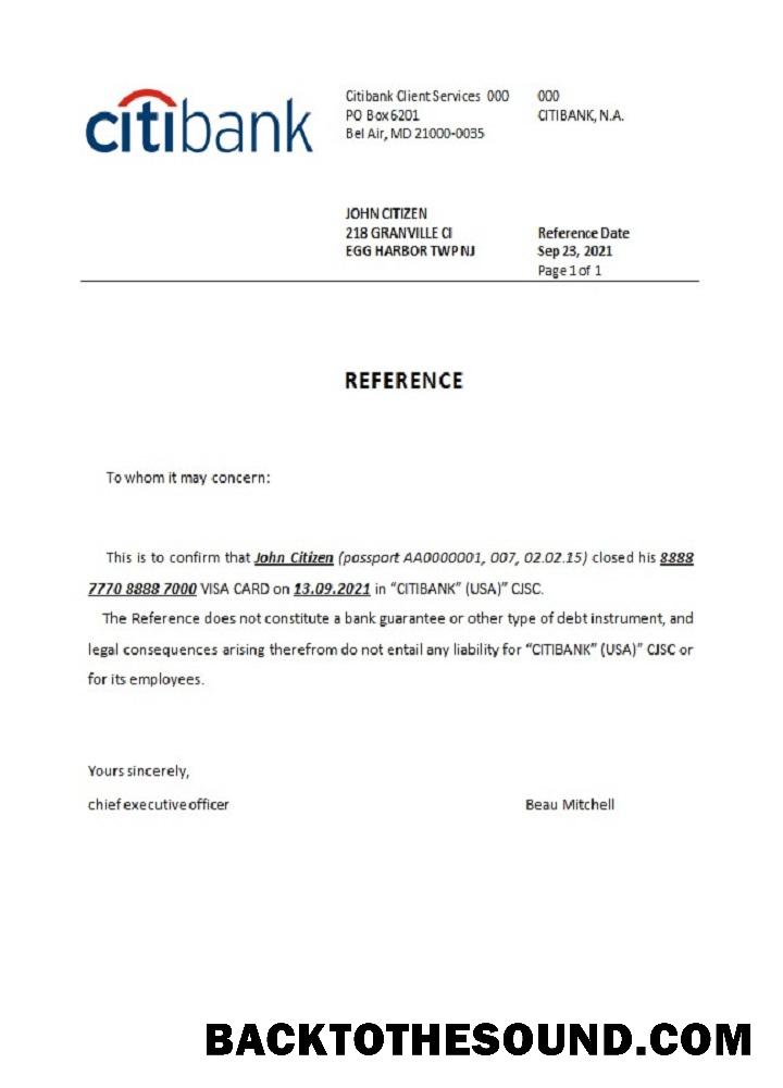 İndir ABD Citibank closure Referans Örnek taslak