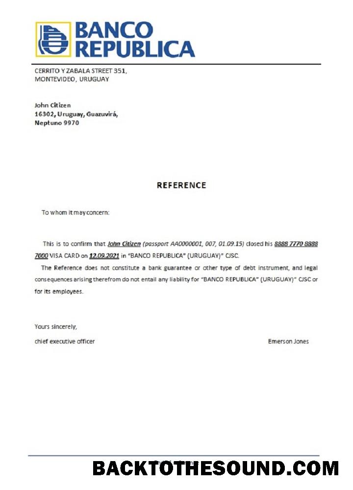 İndir Uruguay Banco República closure Referans Örnek taslak
