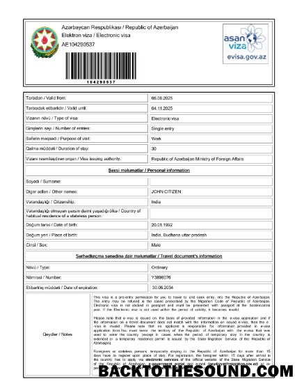 Pobierz Azerbejdżan electronic Wiza in Word and PDF Formaty, Wersja 2 Próbka projekt