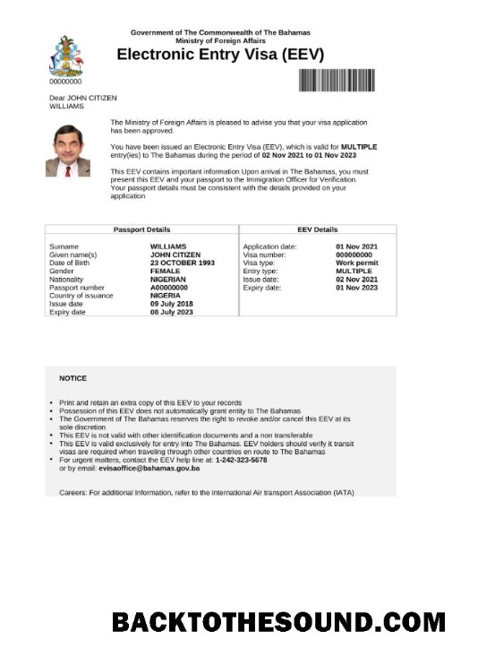 Pobierz Bahamy e Wiza in Word and PDF Próbka podgląd