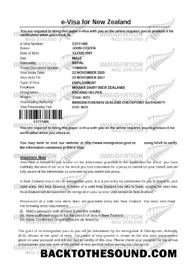 Pobierz Nowa Zelandia e Wiza in Word and PDF Formaty, Wersja 2 Próbka makieta