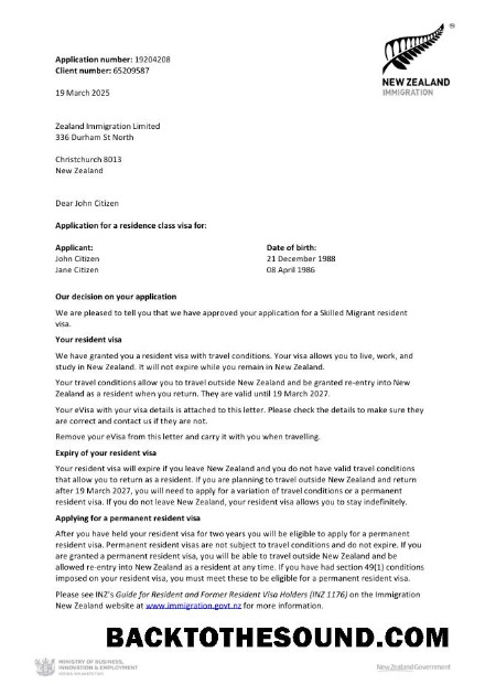 Pobierz Nowa Zelandia Wiza approval List in Word and PDF Formaty Próbka próbka