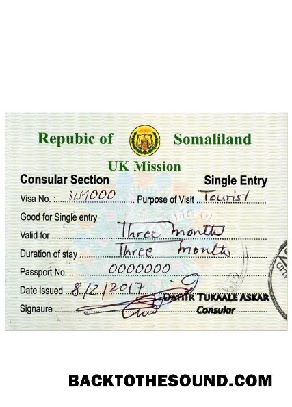 Pobierz SOMALILAND tourist Wiza Próbka szablon