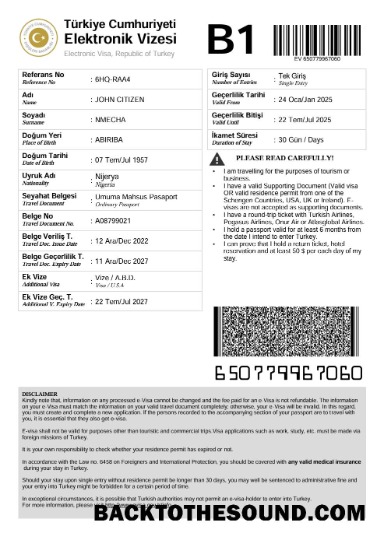 Pobierz Turcja e Wiza in Word and PDF Formaty Próbka szablon