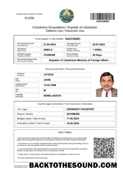 Pobierz Uzbekistan electronic Wiza in Word and PDF Formaty, Wersja 2 Próbka projekt