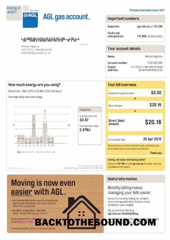 Premium İndir Avustralya AGL utiltiy Fatura Word and PDF Şablon, Sürüm 3 Örnek