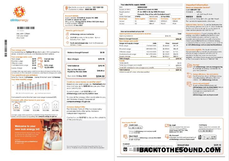 İndir Avustralya Alinta Energy Elektrik Fatura Fatura in Word and PDF Format, 2 pages Örnek taslak