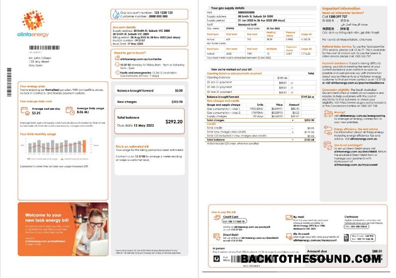 İndir Avustralya Alinta Energy Gaz Fatura Fatura in Word and PDF Format, 2 pages Örnek örnek