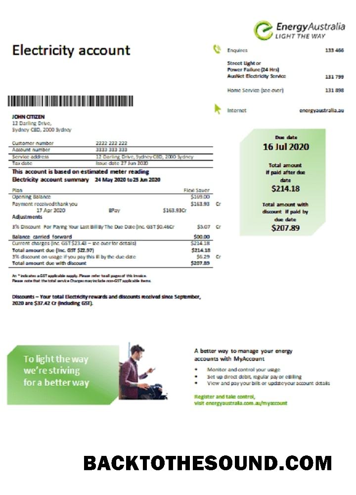 İndir Avustralya Energy Avustralya Elektrik Fatura Fatura in Word and PDF Format Örnek ön izleme