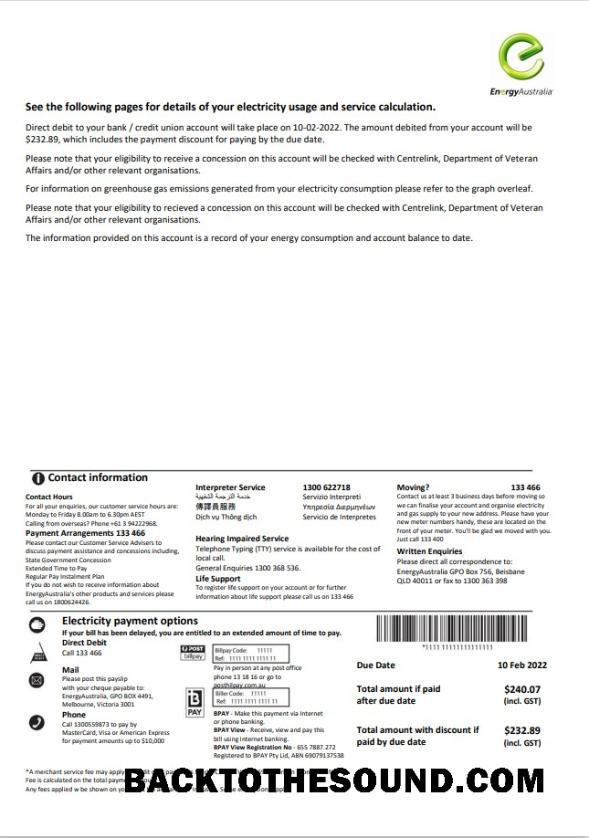 İndir Avustralya Energy Avustralya Elektrik Fatura Fatura in Word and PDF Format, 3 pages 3 Örnek örnek