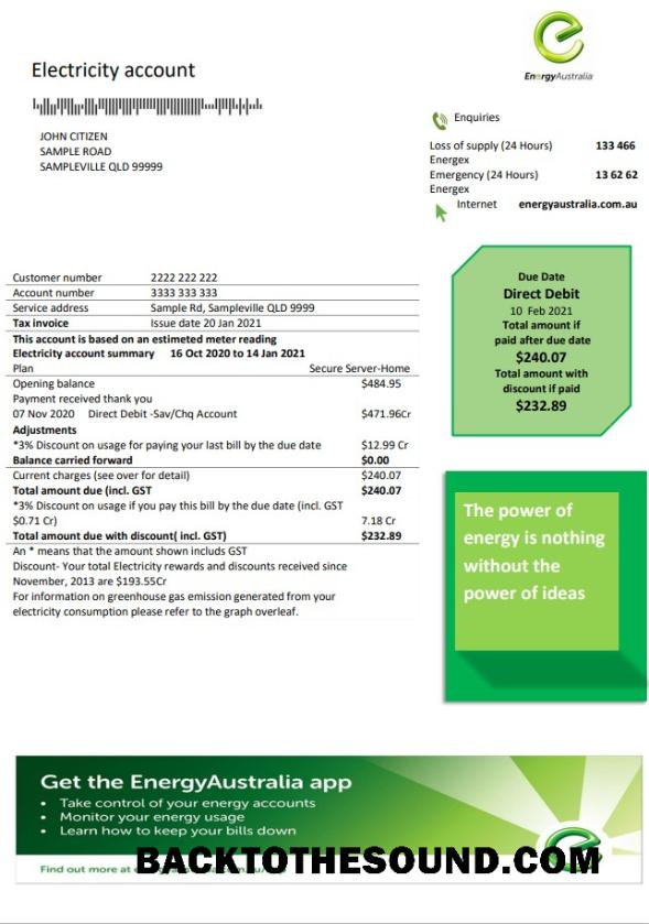 İndir Avustralya Energy proof of address Fatura Örnek ön izleme