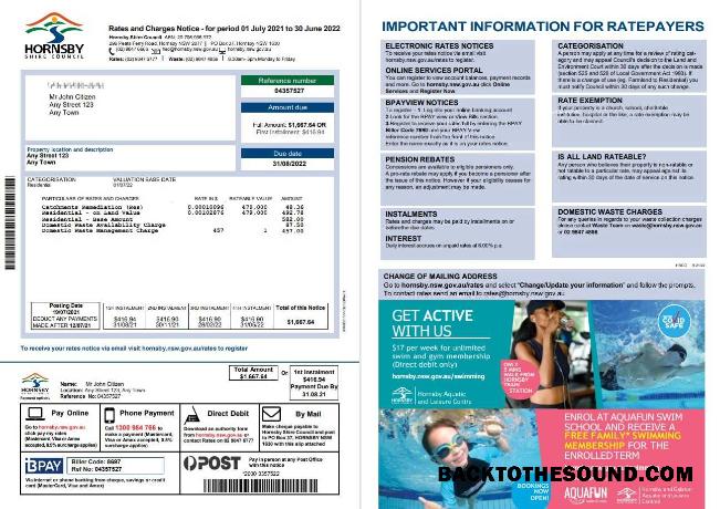 Yüksek Kalite İndir Avustralya NSW Hornsby Shire Council Fatura Fatura, Word and PDF Şablon, 2 pages Örnek