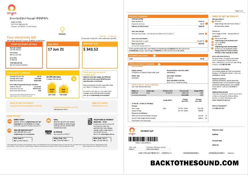 İndir Avustralya Yeni South Galler (NSW) Origin Elektrik Fatura Fatura in Word and PDF Format 1 2 Örnek örnek