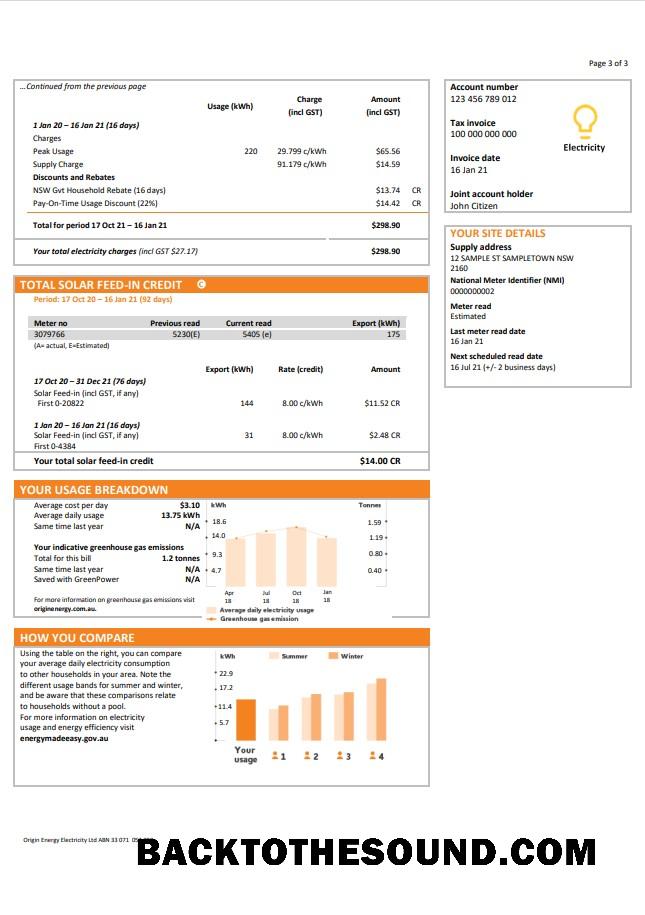 İndir Avustralya Yeni South Galler (NSW) Origin Elektrik Fatura Fatura in Word and PDF Format 3 Örnek şablon