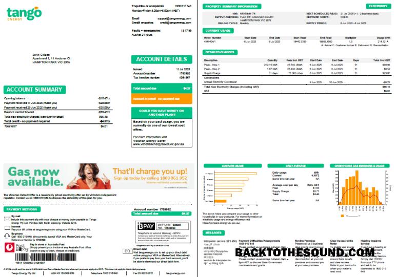 İndir Avustralya Tango Energy Fatura Fatura in Word and PDF Formatlar, 2 pages Örnek örnek