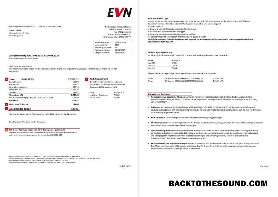 İndir Avusturya EVN Elektrik Fatura Fatura 5 pages 1 2 Örnek örnek