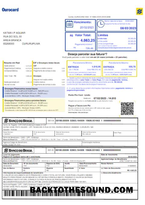 İndir BRASIL BANCO DO BRASIL Fatura Fatura Word and PDF Örnek şablon
