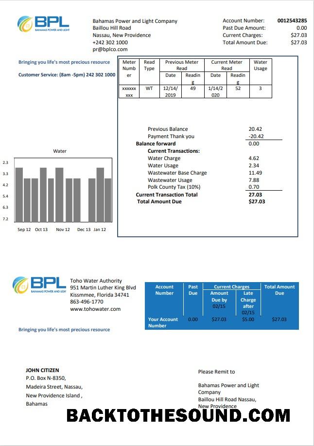 İndir Bahamalar Power and Light Şirket Fatura Fatura in Word and PDF Format Örnek örnek