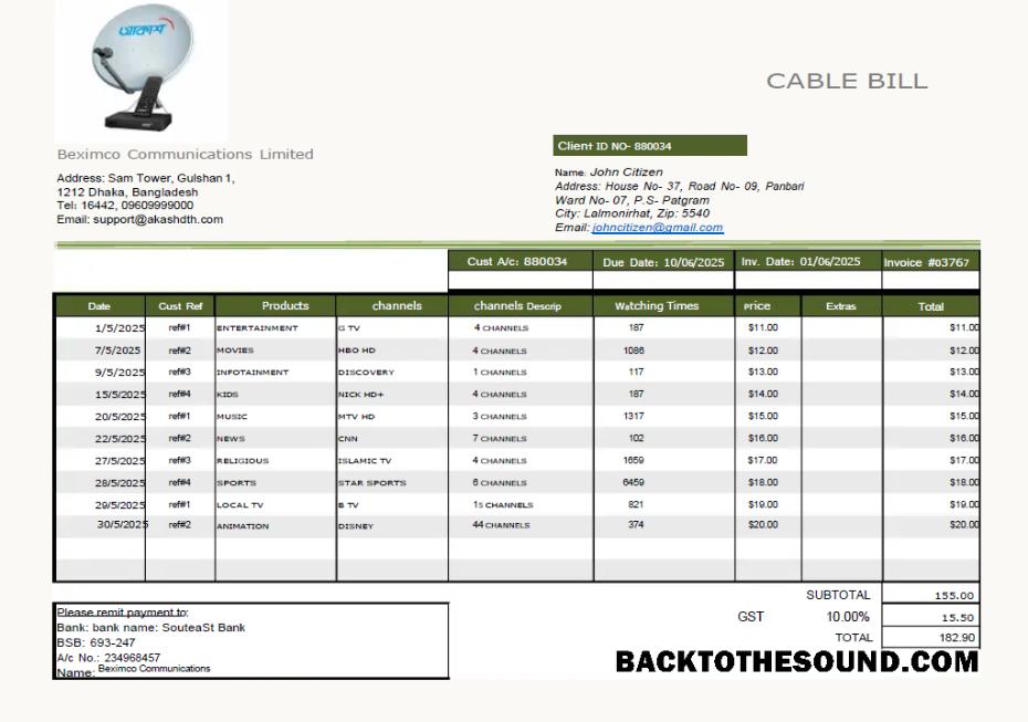 İndir Bangladeş Beximco Communications Fatura Fatura in Word and PDF Formatlar Örnek ön izleme