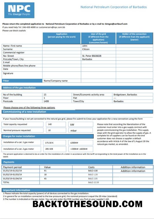 İndir Barbados ulusal Petroleum Corporation of Barbados Gaz Fatura Fatura Örnek şablon