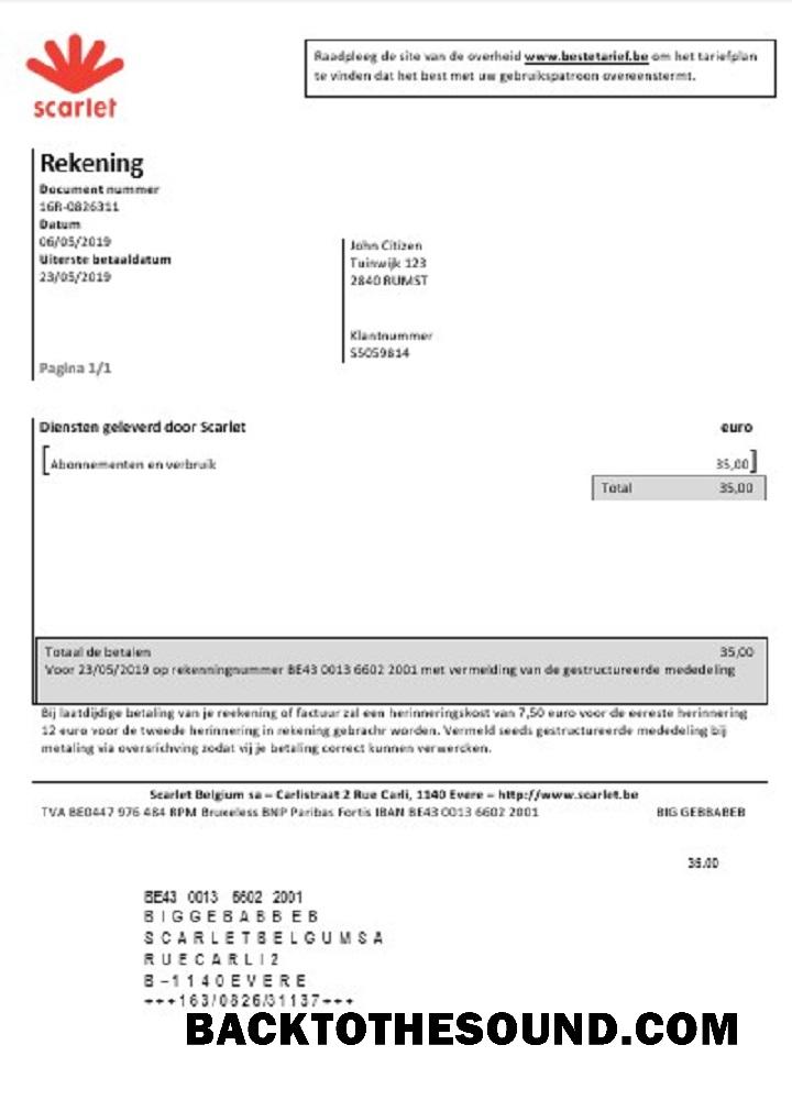 İndir Belçika Scarlet Fatura Fatura in Word and PDF Format (.doc and .PDF) Örnek ön izleme