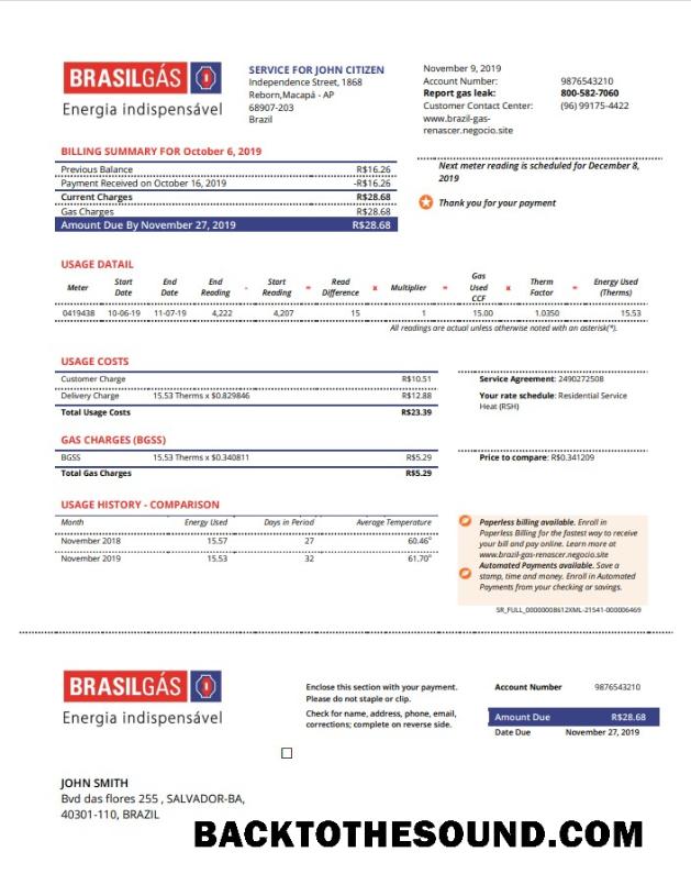 İndir Brezilya Gaz Fatura Fatura in Word and PDF Format Örnek tasarım