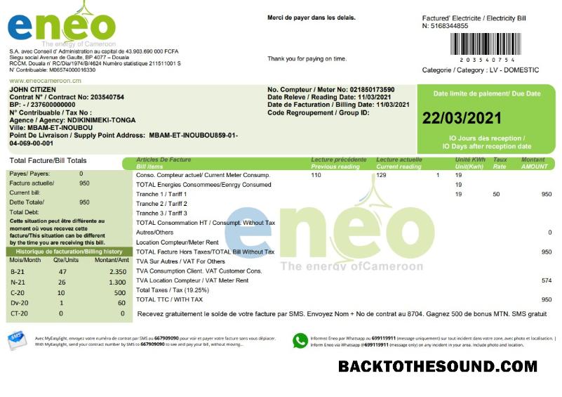 İndir Kamerun ENEO Elektrik Fatura Fatura in Word and PDF Format (current Sürüm) Örnek örnek