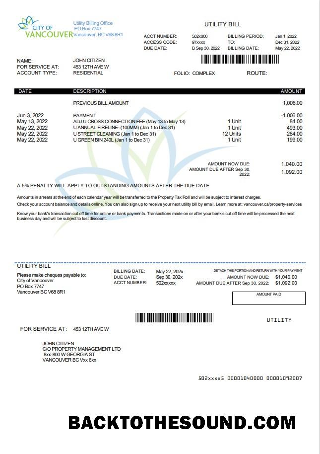 İndir Kanada British Columbia City of Vancouver Fatura Fatura in Word and PDF Format Örnek şablon