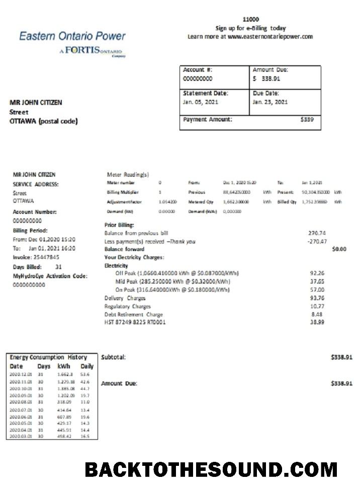 İndir Kanada Eastern Ontario Power Fatura Fatura Örnek ön izleme