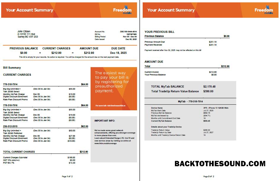 İndir Kanada Freedom Mobile Fatura Fatura in Word and PDF Formatlar, 2 pages Örnek örnek