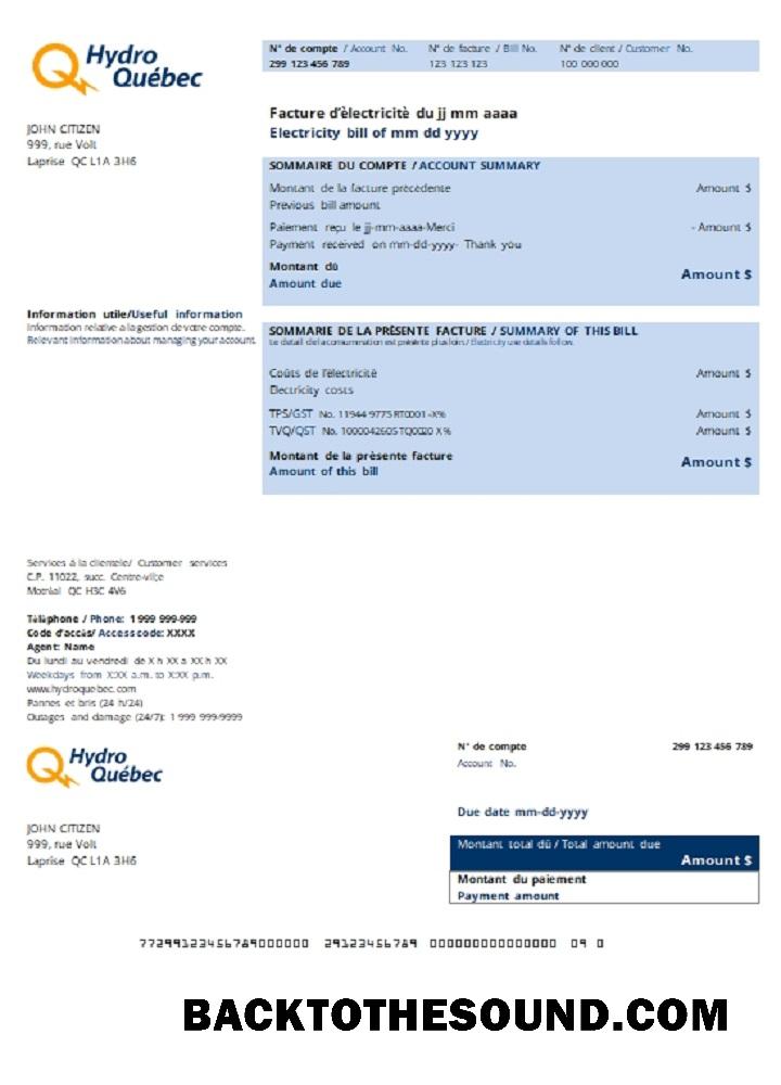 İndir Kanada Hydro Québec Fatura Fatura in .doc and .PDF Format Örnek taslak