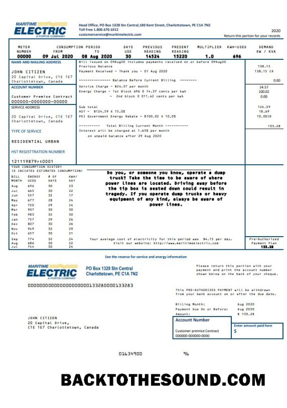İndir Kanada Maritime Electric Fatura Fatura in Word and PDF Format Örnek şablon