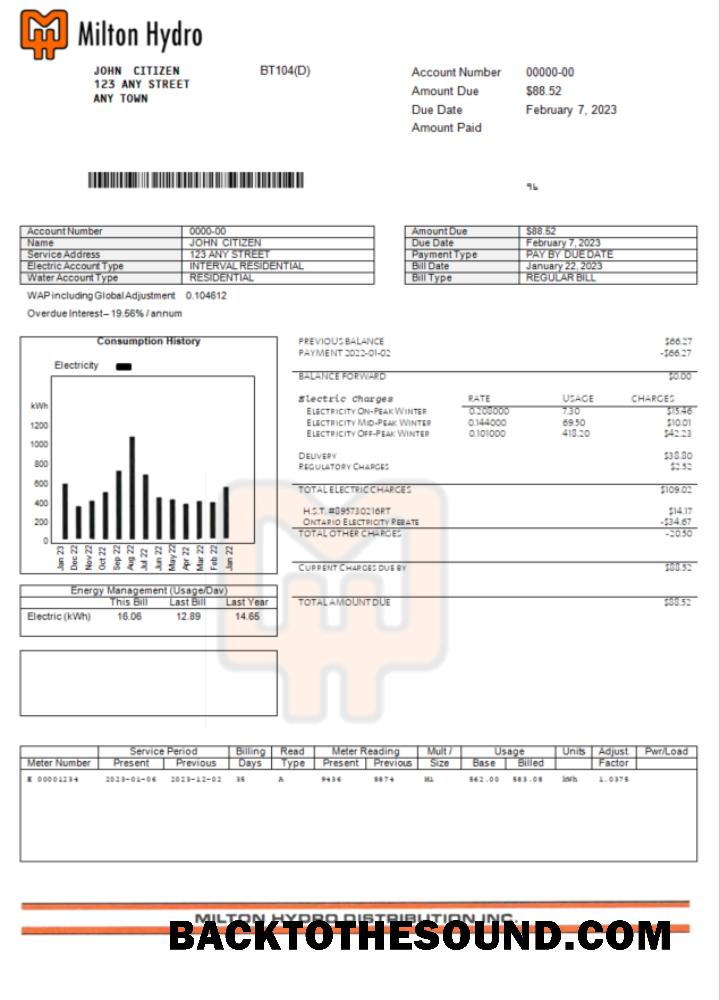 İndir Kanada Milton Hydro Elektrik Fatura Word and PDF Örnek tasarım